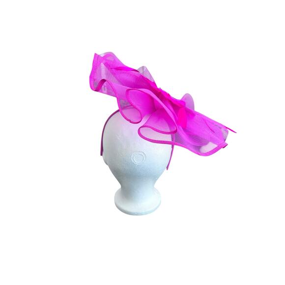 FASINATOR WOMENS HEADBAND MESH RIBBON BEADS FEATHERS HOT PINK PARTY HAT - Picture 3 of 9